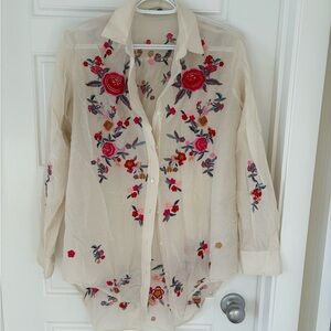 Zara Floral Embroidered Sheer Blouse